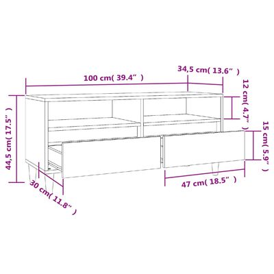 vidaXL TV skapītis, pelēks, 100x34,5x44,5 cm, inženierijas koks