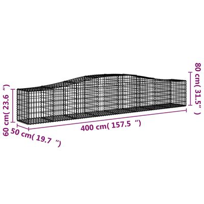 vidaXL arkveida gabiona grozi, 5 gb., 400x50x60/80cm, cinkota dzelzs