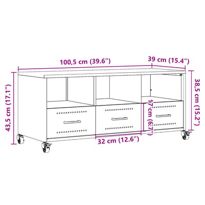 vidaXL TV skapītis, balts, 100,5x39x43,5 cm, tērauds