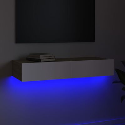 vidaXL TV skapītis ar LED apgaismojumu, balts, ozolkoka, 90x35x15,5 cm