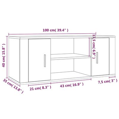 vidaXL TV skapītis, pelēka ozolkoka, 100x35x40 cm, inženierijas koks