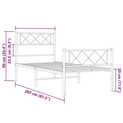 vidaXL gultas rāmis ar galvgali un kājgali, balts metāls, 100x200 cm