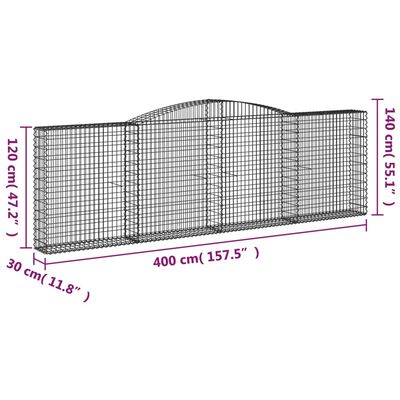 vidaXL arkveida gabiona grozi, 4 gb., 400x30x120/140cm, cinkota dzelzs