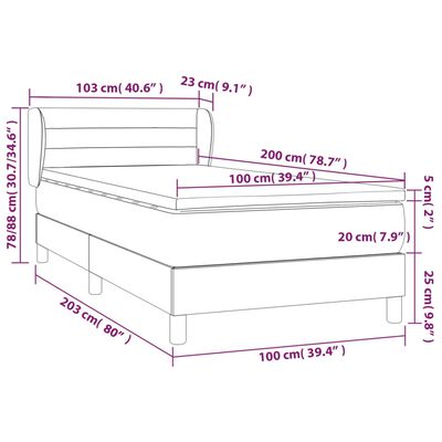 vidaXL atsperu gultas rāmis ar matraci, zils, 100x200 cm, audums