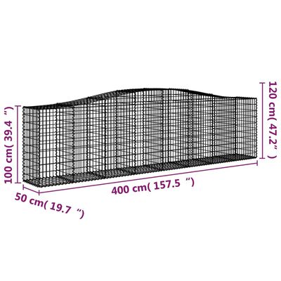 vidaXL arkveida gabiona grozi, 2 gb., 400x50x100/120cm, cinkota dzelzs