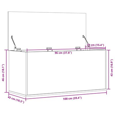 vidaXL uzglabāšanas kaste, pelēka, 100x42x46 cm, inženierijas koks