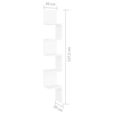 vidaXL sienas stūra plaukts, balts, 20x20x127,5 cm, inženierijas koks