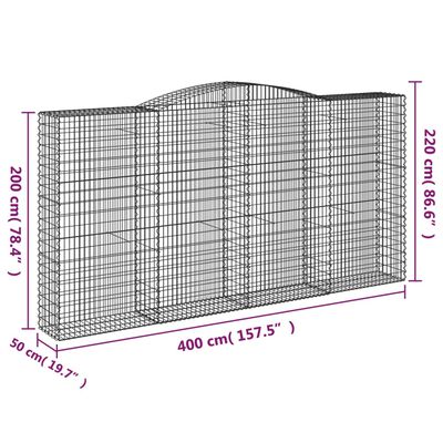 vidaXL arkveida gabiona grozi, 6 gb., 400x50x200/220cm, cinkota dzelzs