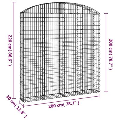 vidaXL arkveida gabiona grozs, 200x30x200/220 cm, cinkota dzelzs