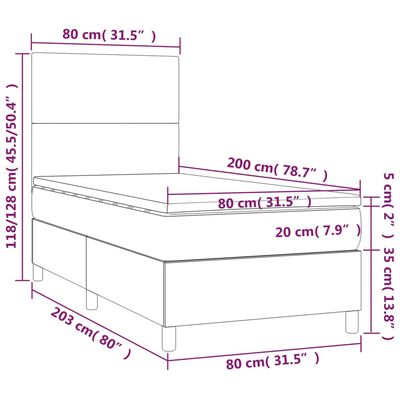 vidaXL atsperu gulta ar matraci, pelēka, 80x200 cm, mākslīgā āda