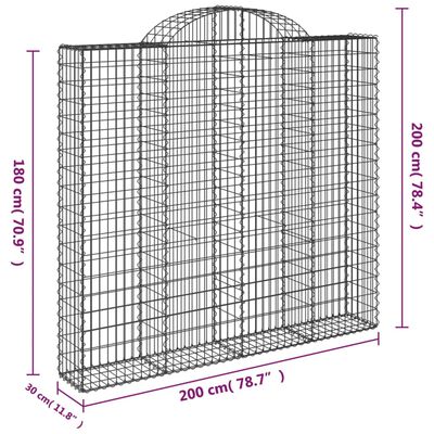 vidaXL arkveida gabiona grozi, 3 gb., 200x30x180/200cm, cinkota dzelzs