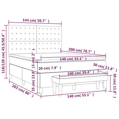 vidaXL atsperu gulta ar matraci, melna, 140x200 cm, audums