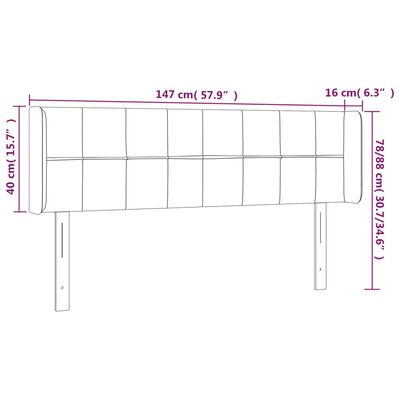 vidaXL gultas galvgalis ar LED, 147x16x78/88 cm, krēmkrāsas audums