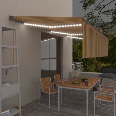 vidaXL markīze ar žalūziju, LED, vēja sensoru, 6x3 m, dzelteni balta