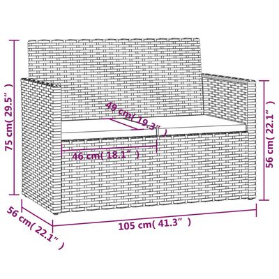 vidaXL dārza sols ar matračiem, 105 cm, melns, PE rotangpalma