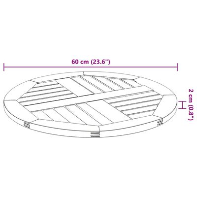 vidaXL galda virsma, Ø60x2 cm, apaļa, akācijas masīvkoks