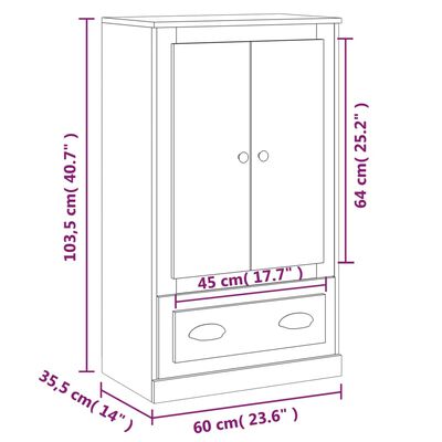 vidaXL augstais skapis, pelēks, 60x35,5x103,5 cm, inženierijas koks