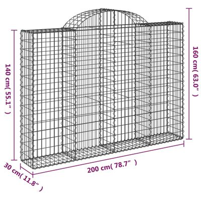 vidaXL arkveida gabiona grozi, 25gb., 200x30x140/160cm, cinkota dzelzs