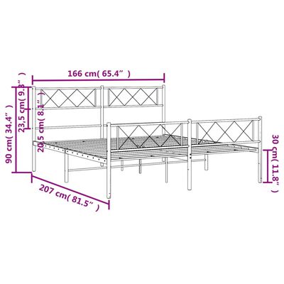 vidaXL gultas rāmis ar galvgali un kājgali, balts metāls, 160x200 cm