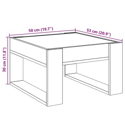 vidaXL kafijas galdiņš ar LED, pelēka ozolkoka krāsa, 50x53x30 cm