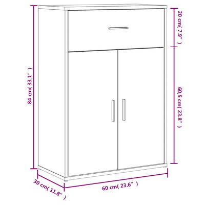 vidaXL kumode, balta, 60x30x84 cm, inženierijas koks