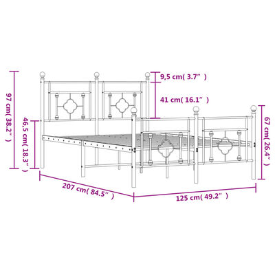 vidaXL gultas rāmis ar galvgali un kājgali, balts metāls, 120x200 cm