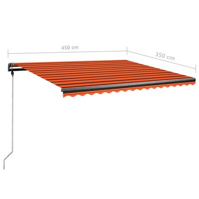 vidaXL izvelkama markīze ar LED, 450x350 cm, oranža un brūna