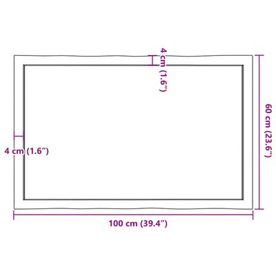 vidaXL galda virsma, 100x60x(2-4) cm, neapstrādāts ozola masīvkoks