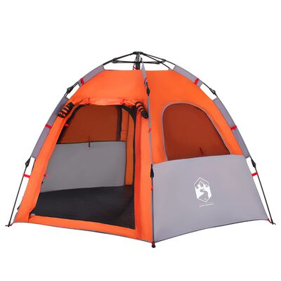 vidaXL kempinga telts 4 personām, pelēka, oranža, ātri saliekama