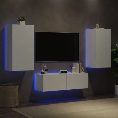 vidaXL TV sienas skapīši ar LED, 3 gab., balti