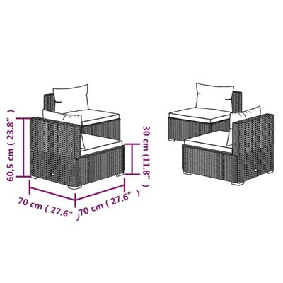 vidaXL 4-daļīgs dārza atpūtas mēbeļu komplekts ar matračiem, PE, brūns