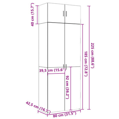 vidaXL skapis, ozolkoka krāsā, 80x42,5x225 cm, inženierijas koks