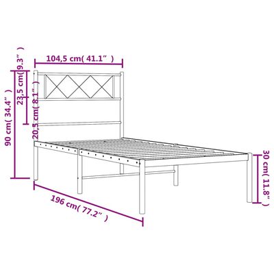 vidaXL gultas rāmis ar galvgali, melns metāls, 100x190 cm