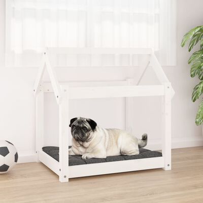 vidaXL suņu gulta, balta, 71x55x70 cm, priedes masīvkoks