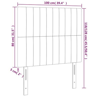 vidaXL gultas galvgalis ar LED, 100x5x118/128 cm, gaiši pelēks samts