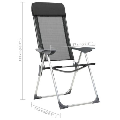 vidaXL kempinga krēsli, 2 gab., melni, alumīnijs, salokāmi
