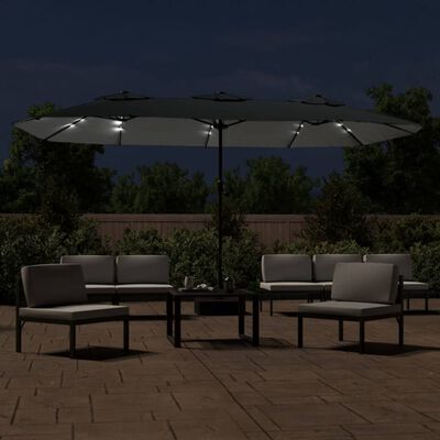 vidaXL saulessargs ar 2 jumtiņiem un LED, 449x245 cm, antracītpelēks