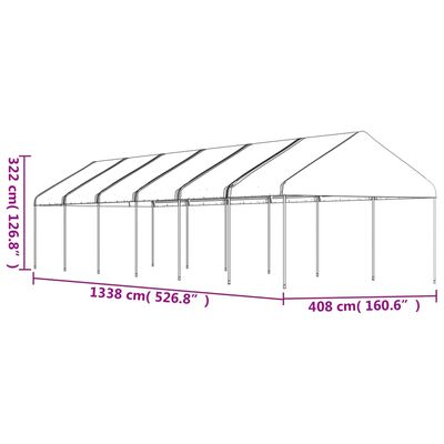 vidaXL nojume ar jumtu, balta, 13,38x4,08x3,22 m, polietilēns