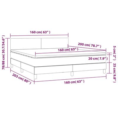 vidaXL atsperu gulta ar matraci, LED, pelēka, 160x200 cm, mākslīgā āda