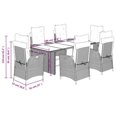 vidaXL 7-daļīgs dārza mēbeļu komplekts, matrači, brūna PE rotangpalma