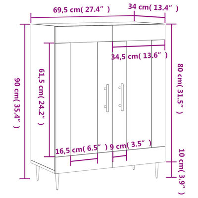 vidaXL kumode, balta, 69,5x34x90 cm, inženierijas koks