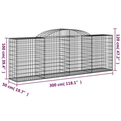 vidaXL arkveida gabiona grozi, 9 gb., 300x50x100/120cm, cinkota dzelzs