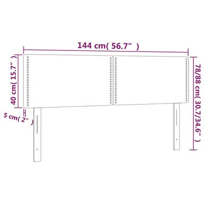 vidaXL gultas galvgalis ar LED, 144x5x78/88 cm, pelēka mākslīgā āda