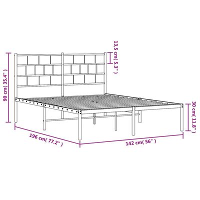 vidaXL gultas rāmis ar galvgali, melns metāls, 135x190 cm