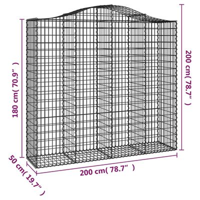 vidaXL arkveida gabiona grozi, 6 gb., 200x50x180/200cm, cinkota dzelzs