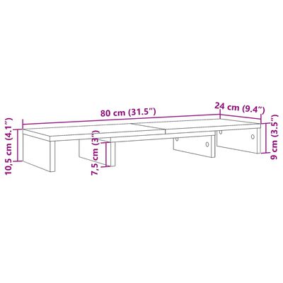 vidaXL monitora paliktnis, regulējams, veca koka, 80x24x10,5 cm