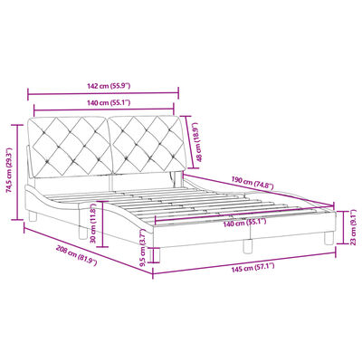 vidaXL gultas rāmis ar LED, melns, 140x190 cm, samts