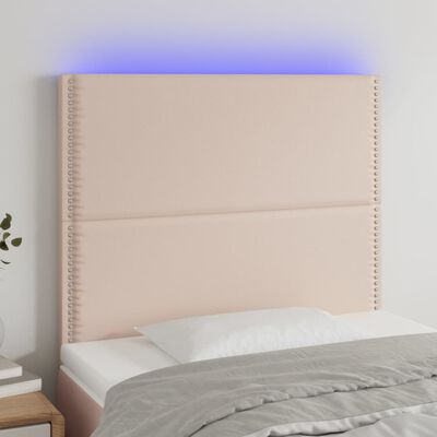 vidaXL gultas galvgalis ar LED, 100x5x118/128cm, kapučīno mākslīgā āda