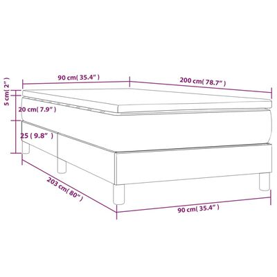 vidaXL atsperu gultas rāmis ar matraci, krēmkrāsas, 90x200 cm, audums