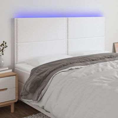 vidaXL gultas galvgalis ar LED, 180x5x118/128 cm, balta mākslīgā āda